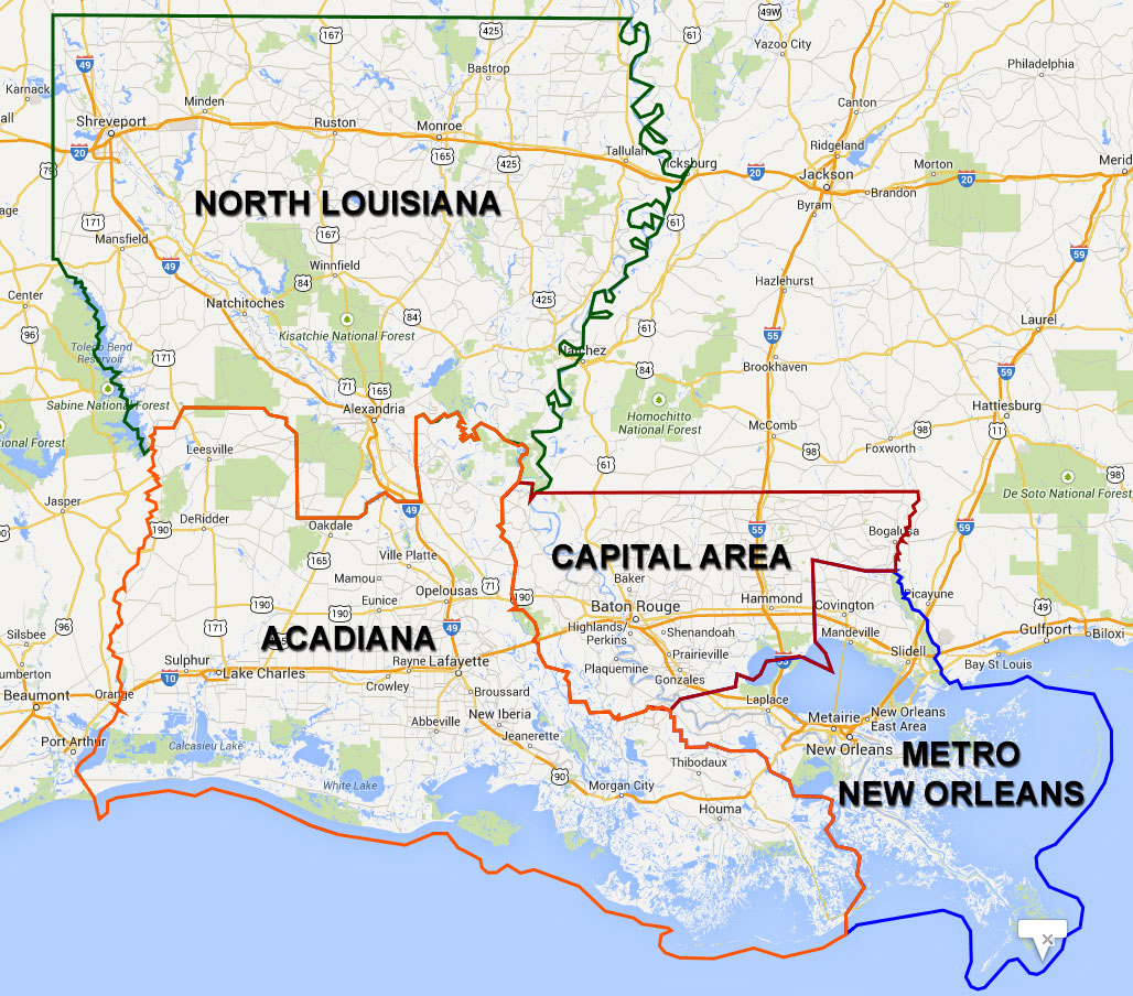 Map of the four Sections within Louisiana APA